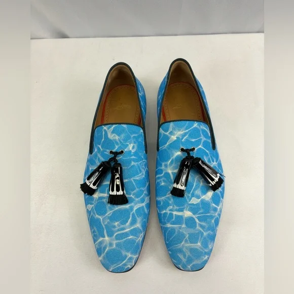 Christian Louboutin Men's Badmilion Splash Canvas Tassel Loafers Blue